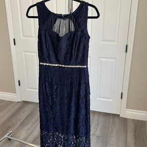 Elegant formal lace navy blue dress